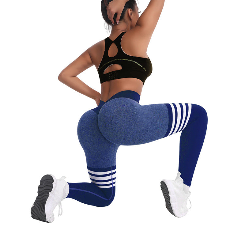 Tight fit high waisted sports and fitness pants women's yoga pants seamless striped peach yoga pants hip lifting pants yoga clothes